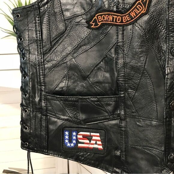 Diamond Plate Buffalo Leather Eagle Patch Biker Vest Large - Picture 8 of 9